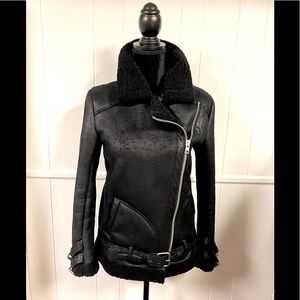 EUC‼️Black Faux Suede and Sherpa Moto Jacket -XS